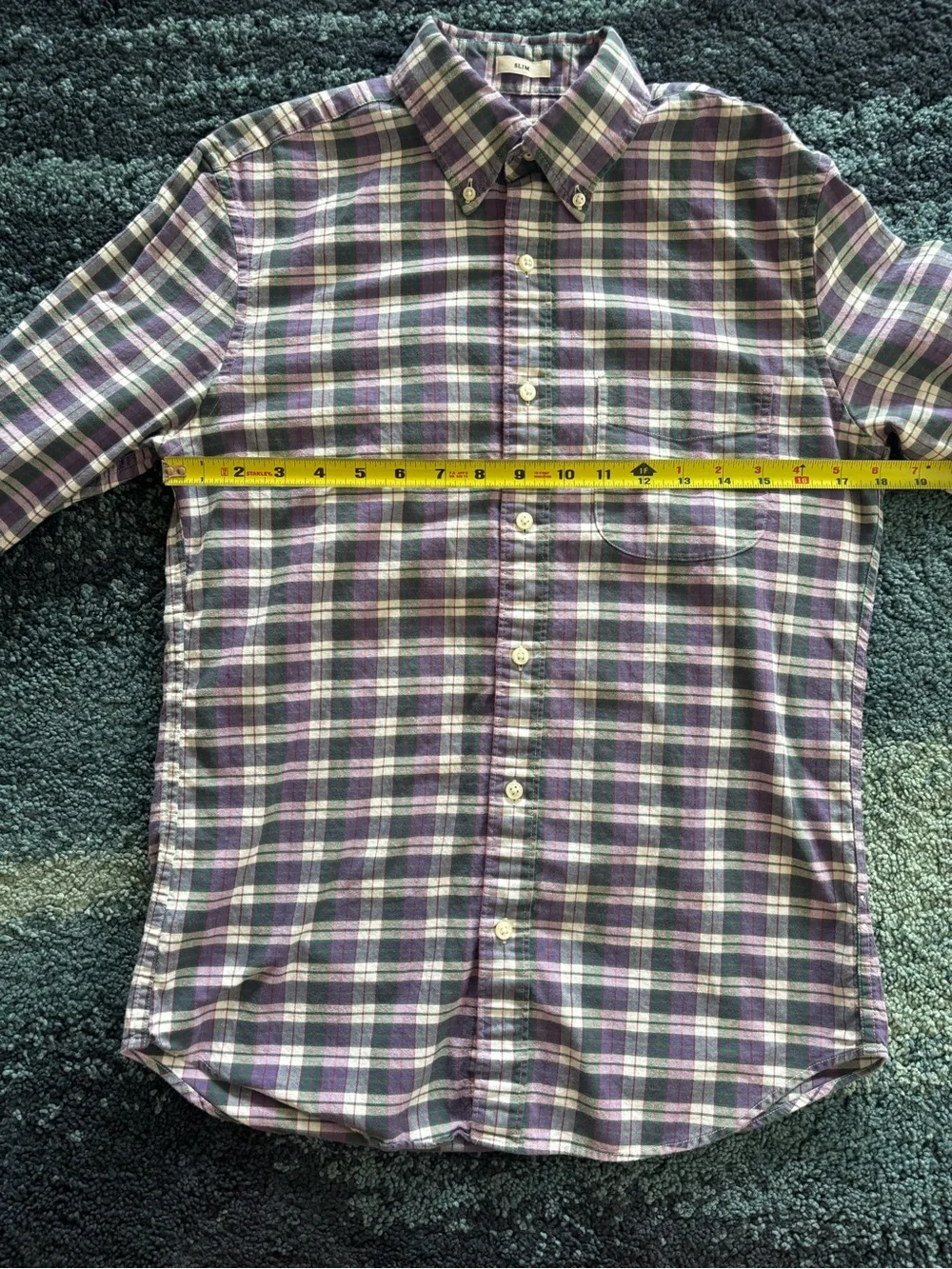 J. crew 100% cotton plaid green purple men’s button down collared oxford S slim